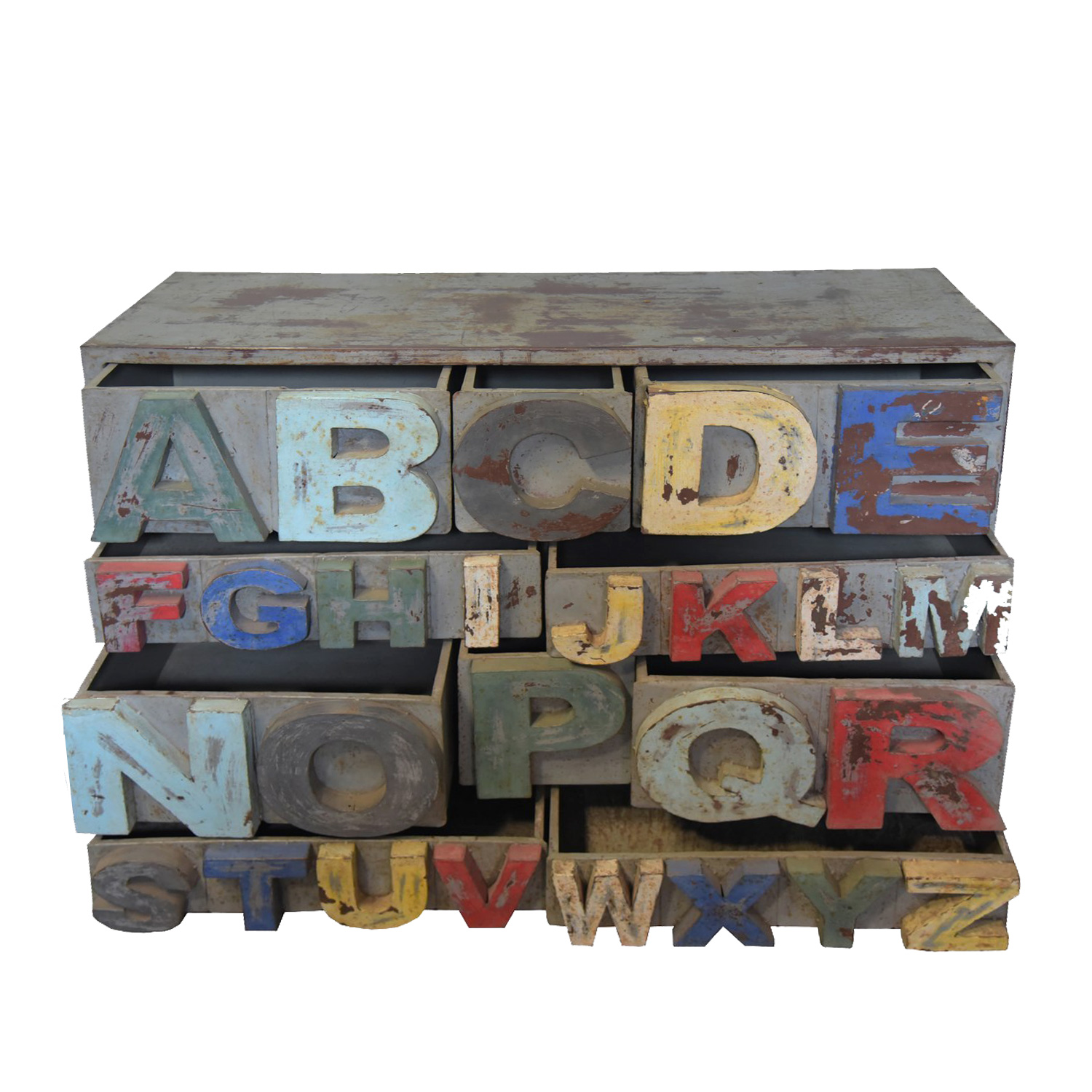 Cómoda de metal con 10 cajones Cómoda de metal con 10 cajones abiertos