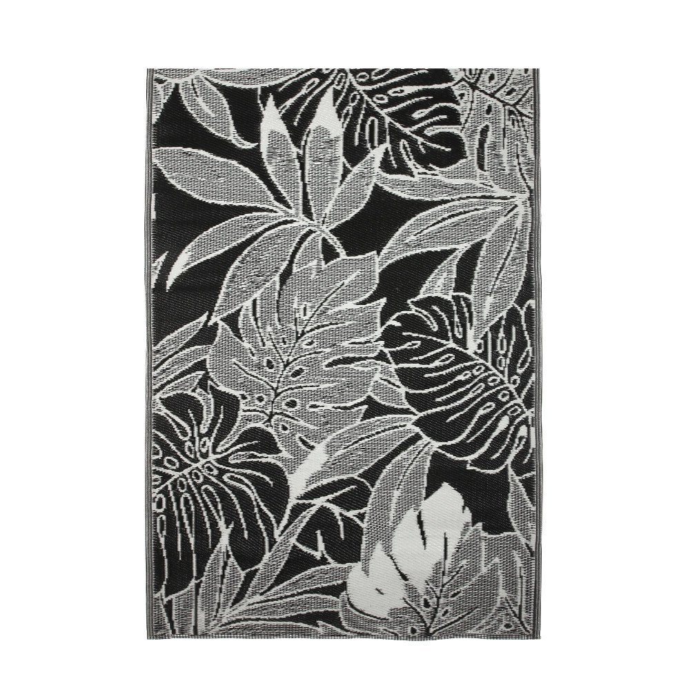 Alfombra exterior de color negro y blanco con dibujo de hojas - Casa Azul