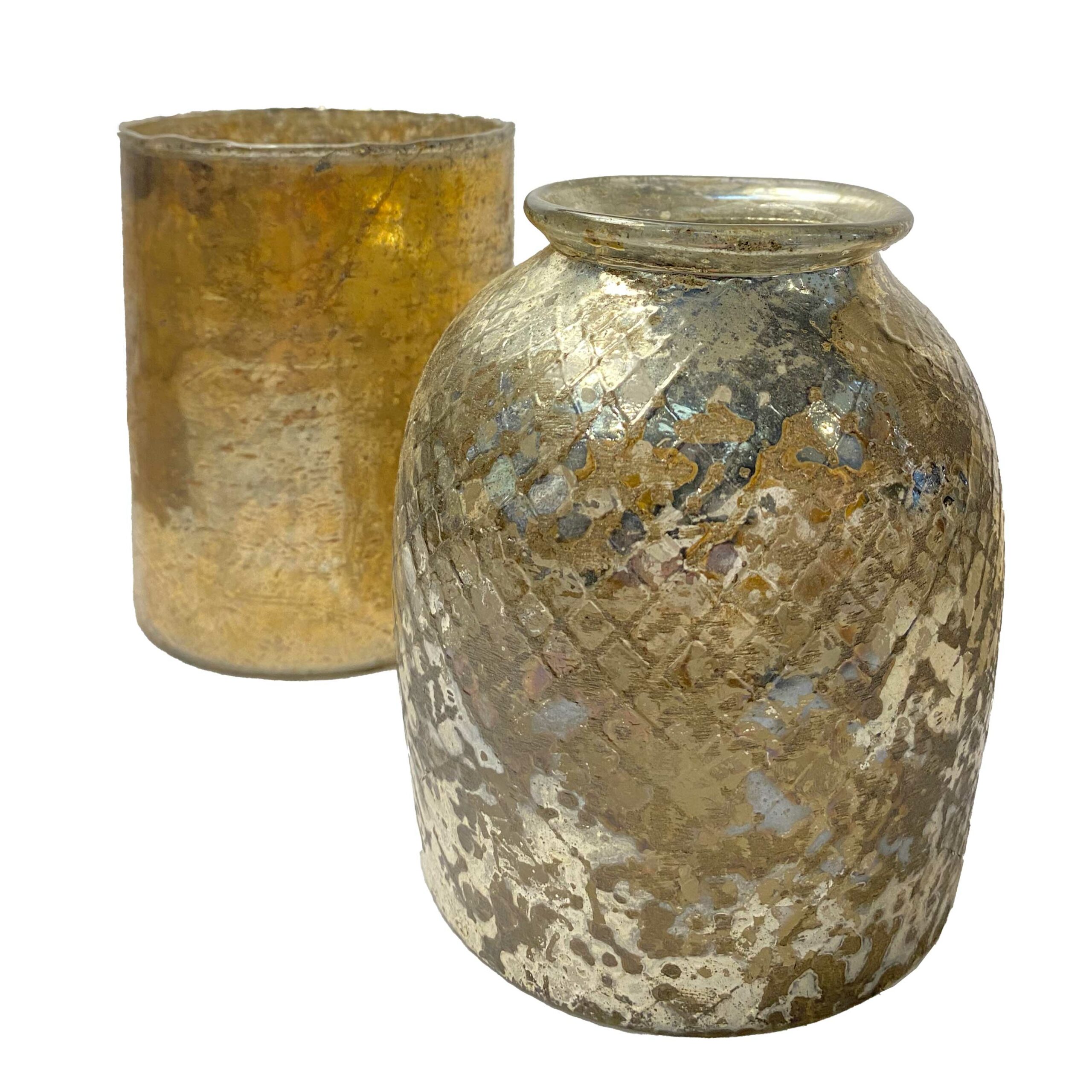 Jarrón cristal con patina plata y oro Jarrones de cristal dorados