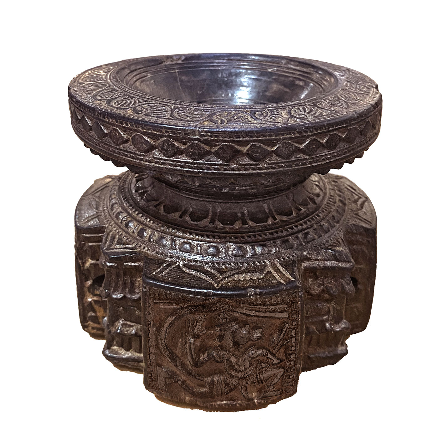 Antiguo esparcidor de semillas talla de madera