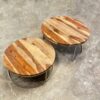 Mesas de madera de mango en diferentes tonos