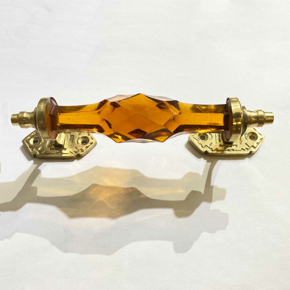 Tirador grande de cristal y bronce color ámbar de Casa Azul