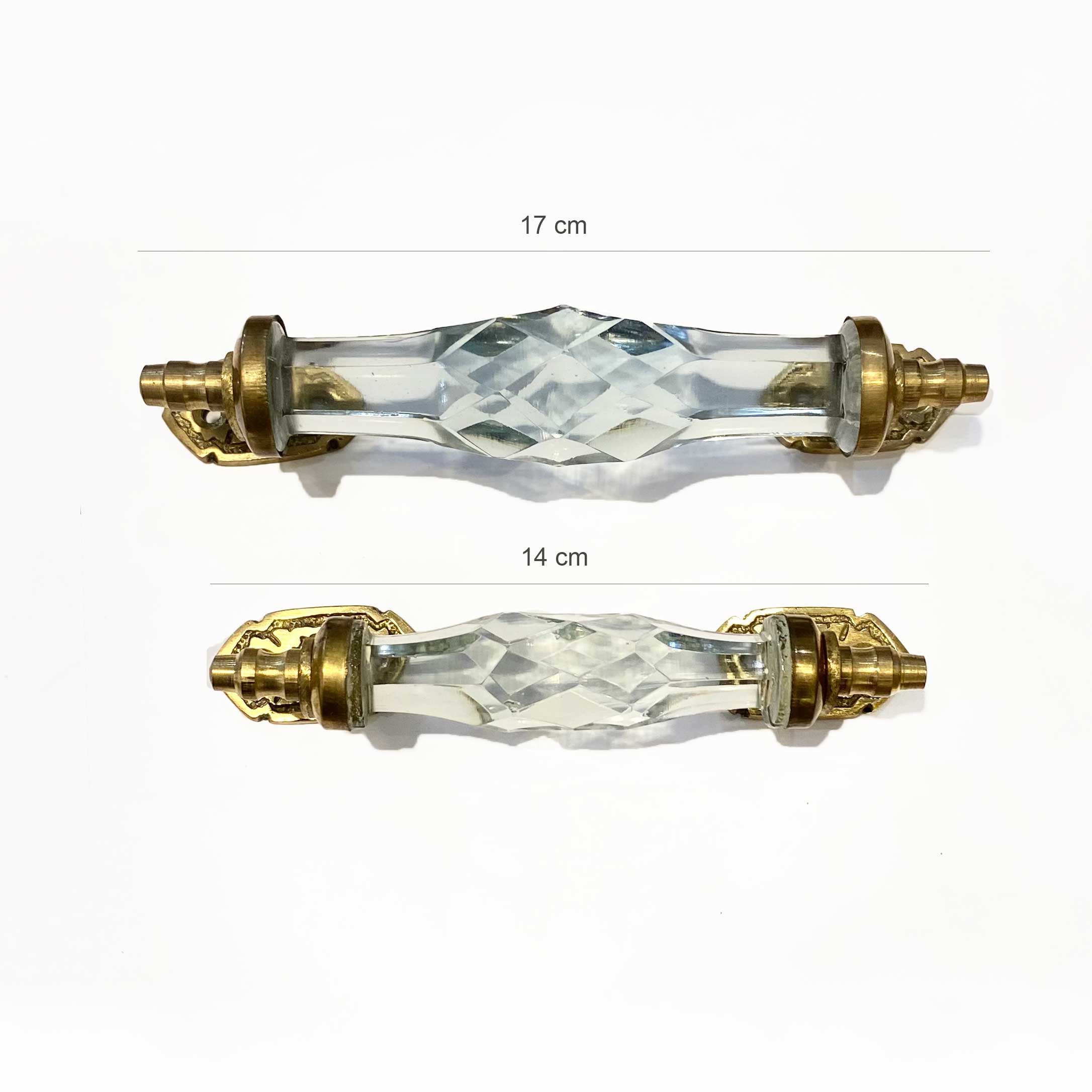 Tirador grande de cristal y bronce Tirador grande de cristal transparente y bronce